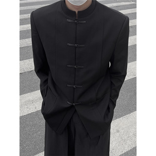 New Chinese Style Chinese Tunic Suit with Buckle and Buckle High-end Feeling New Style Handsome Vertical Collar Suit Jacket Men's Casual suit Chinese Style Small Suit