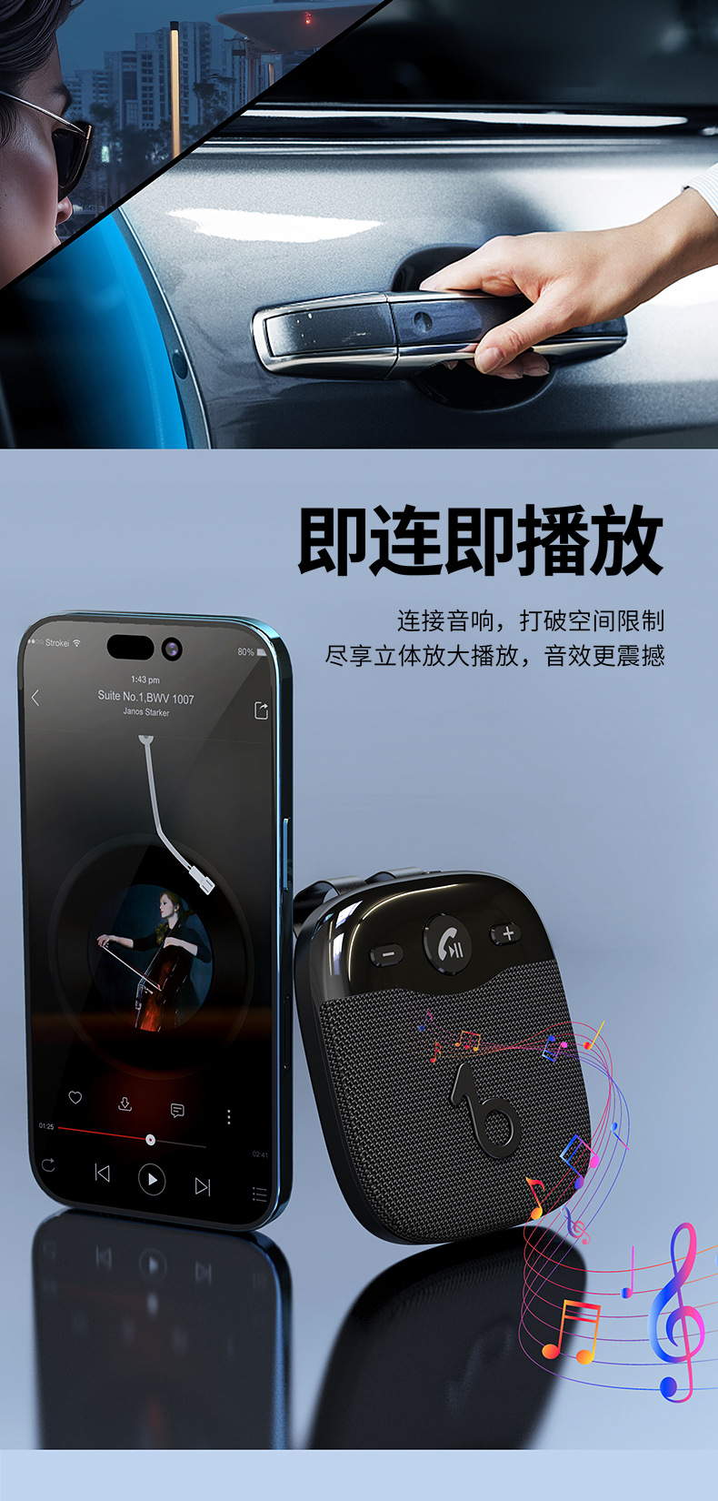 Ld19 Car Sun Visor Bluetooth 5.5 Phone Hands-Free Call Music Navigation Playback Bluetooth Audio Outdoor
