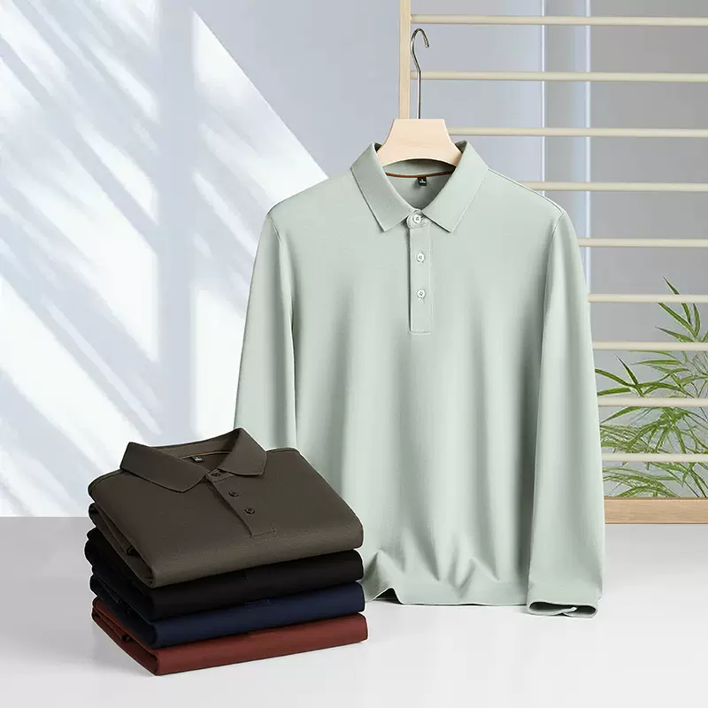 抗菌长袖POLO衫男士打底衫秋冬秋冬内搭柔软贴身纯色t恤男休闲