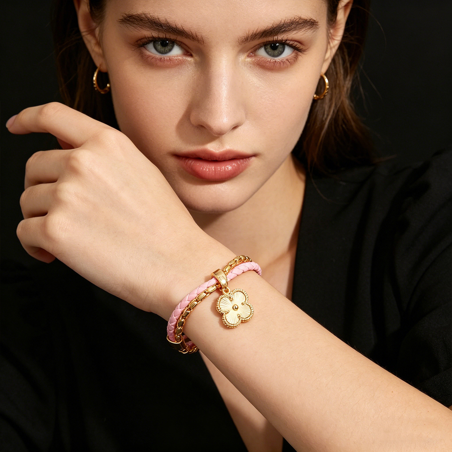 Cross-Border Popular Copper Gold-Plated Lucky Clover Bracelet Niche High-End Zodiac Year Red String Bracelet Couple Jewelry