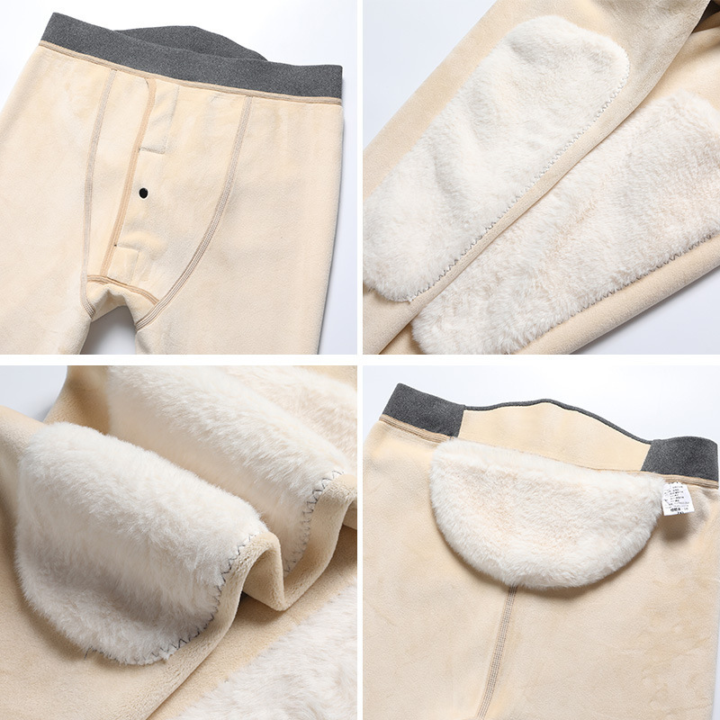 가을과 겨울 남자의 높은 허리 따뜻한 바지 기모 슬림 핏 무릎 패드 허리 바지