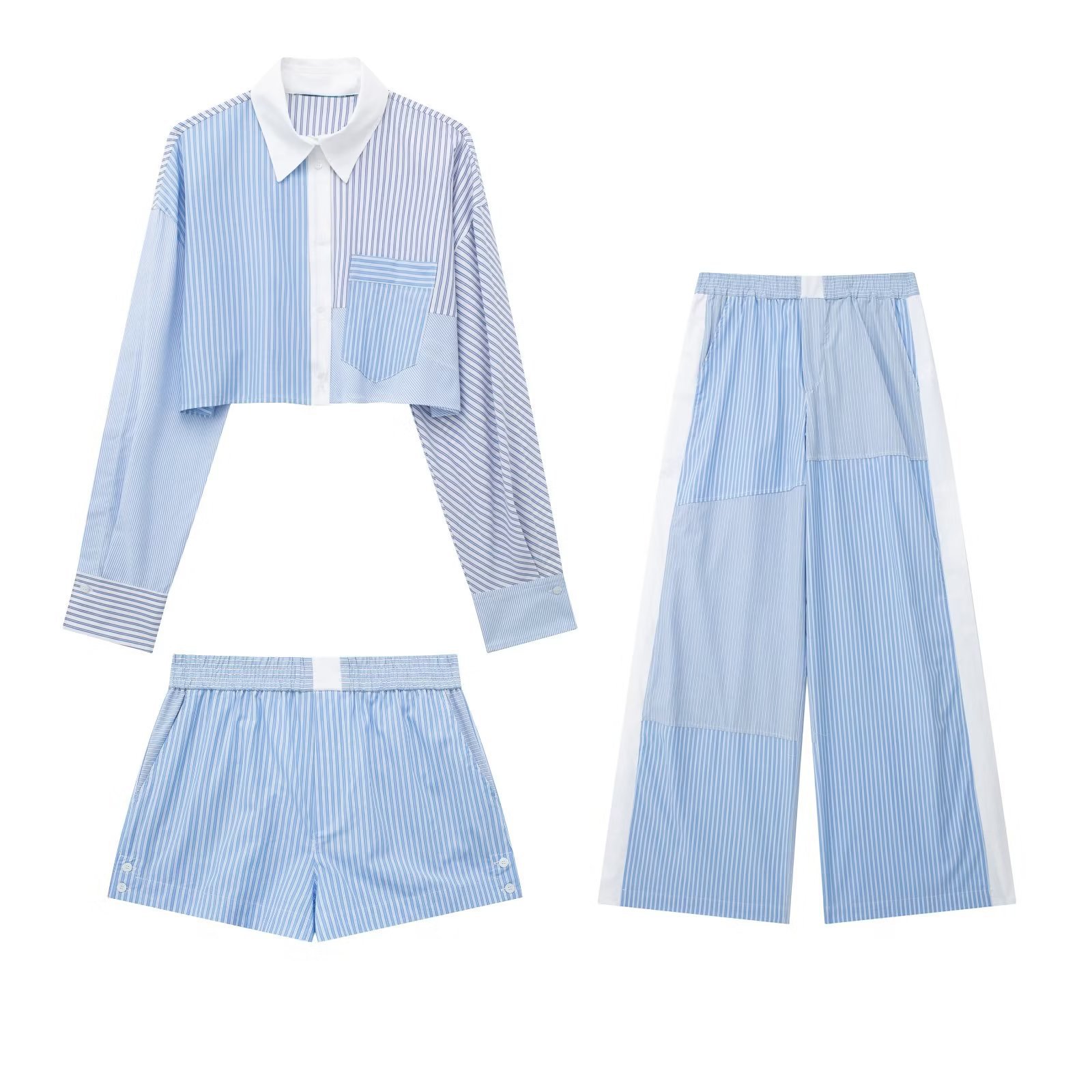 Frau Lässig Einfacher Stil Streifen Polyester Tasche Shorts-sets Hosen-sets display picture 1