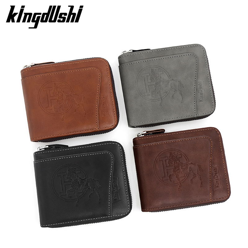 Nuevos hombres de la cadena de la cartera europea y americana retro estilo Horizontal cremallera bolsa moda corto tarjeta bolsa de la moneda bolsa al por mayor