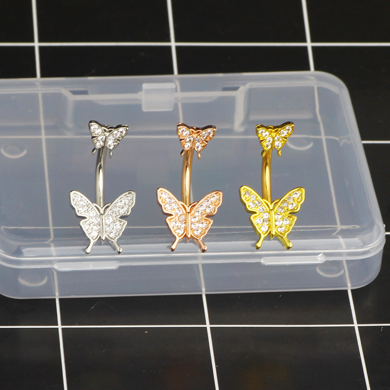 Butterfly Zircon Belly Button Ring Stainless Steel Dangle Navel Piercing Jewelry Rose Gold detail image 8