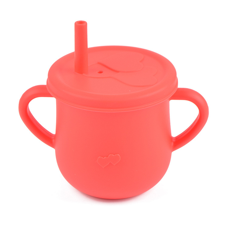 Taza de agua de paja de silicona para niños de grado alimenticio taza de agua resistente a caídas bebé taza de agua de silicona binaural taza de silicona para beber