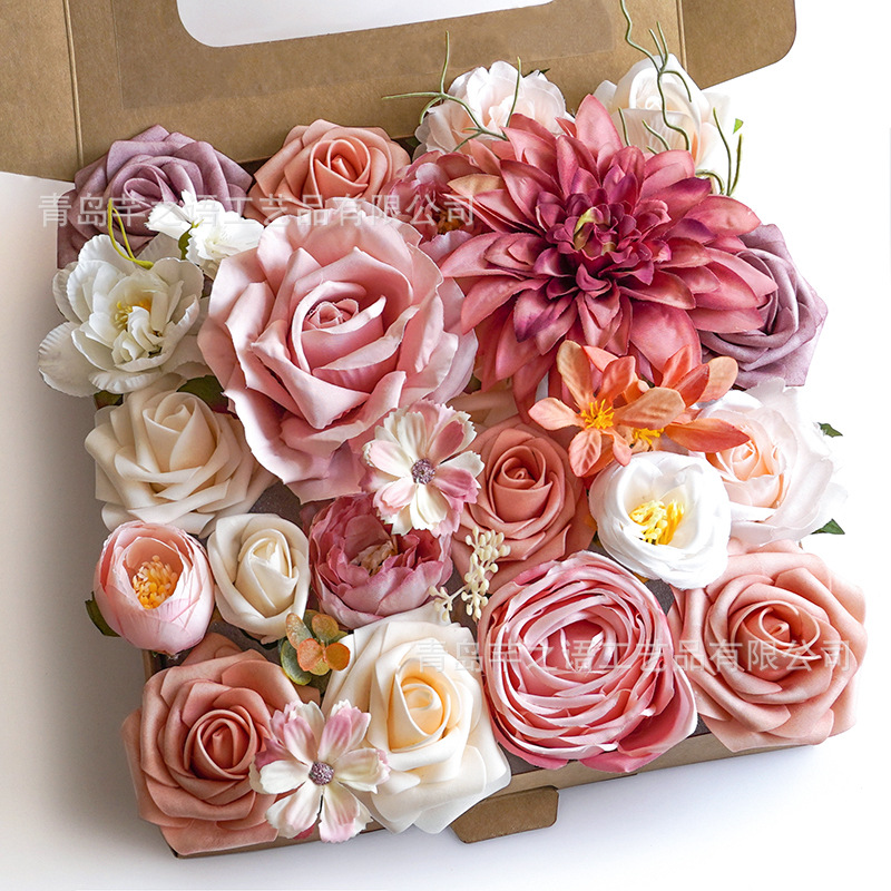 Nueva flor artificial con poste de la flor de la boda decoración ambiente props decoración al aire libre caja de regalo flor hortensia DIY flor de seda