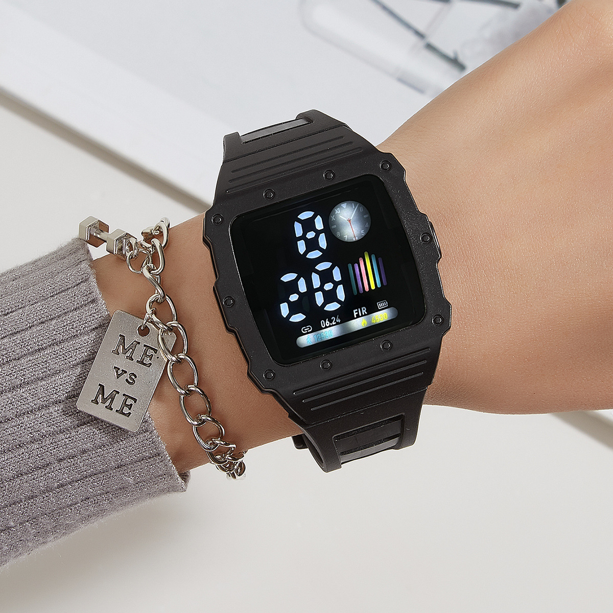 Moda simple macaron LED reloj electrónico Junior High School estudiante pareja reloj digital de una sola pieza reloj de entrega