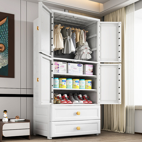 Overly Large 70 Width White Open Door Storage Cabinet for Infants and Children, Hanger Style Tiered Storage Cabinet with Drawer Cabinet