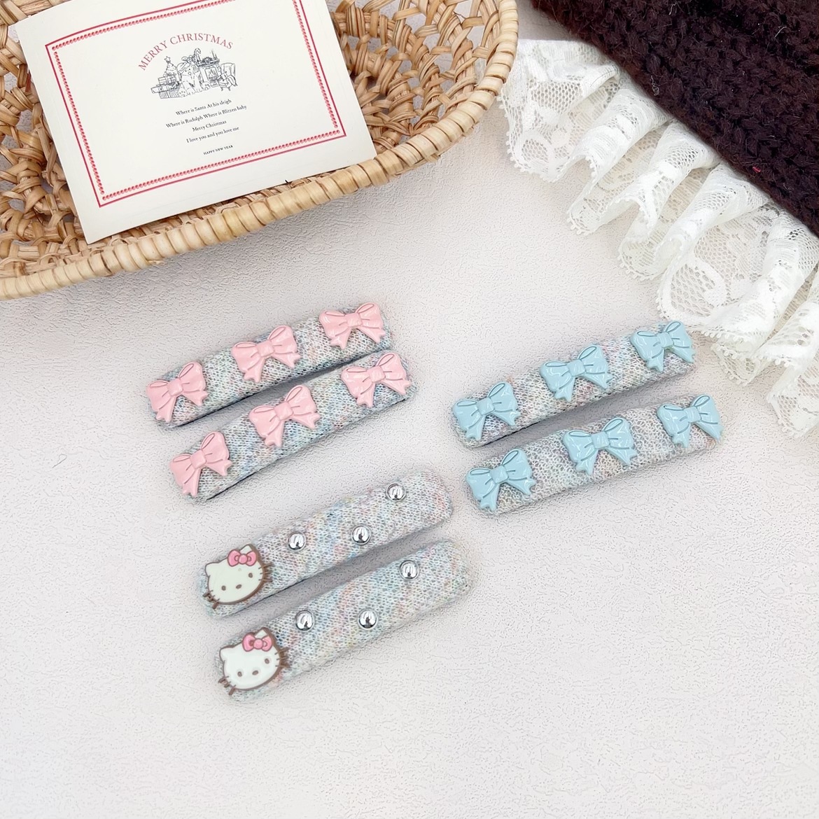 秋冬新款甜美蝴蝶結布藝格紋髮夾可愛少女百搭BB夾側邊夾碎髮夾