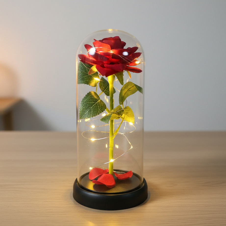 Simulación transfronteriza rosa inmortalidad flor cubierta de vidrio decoración de cumpleaños Qixie 520 Día de San Valentín regalo creativo del Día de la Madre