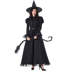 ハロウィンコスチュームパーティー映画キャラクターコスチューム魔女黒気質レース魔女ロングスカートマジシャン