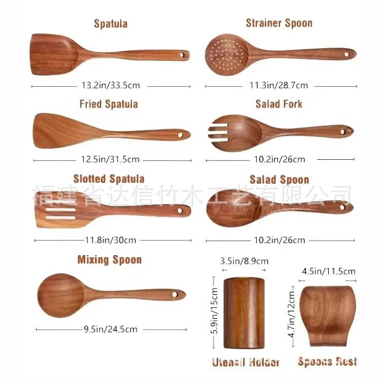 Cross-Border Cooking Set Acacia Wood Kitchen Utensils Long-Handled Spatula Solid Wood Spatula Spoon Fork Non-Stick Kitchen 10-Piece Set