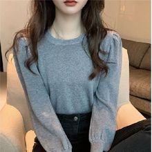 2025泡泡袖针织打底衫女秋冬设计感小众长袖毛衣洋气内搭修身上衣