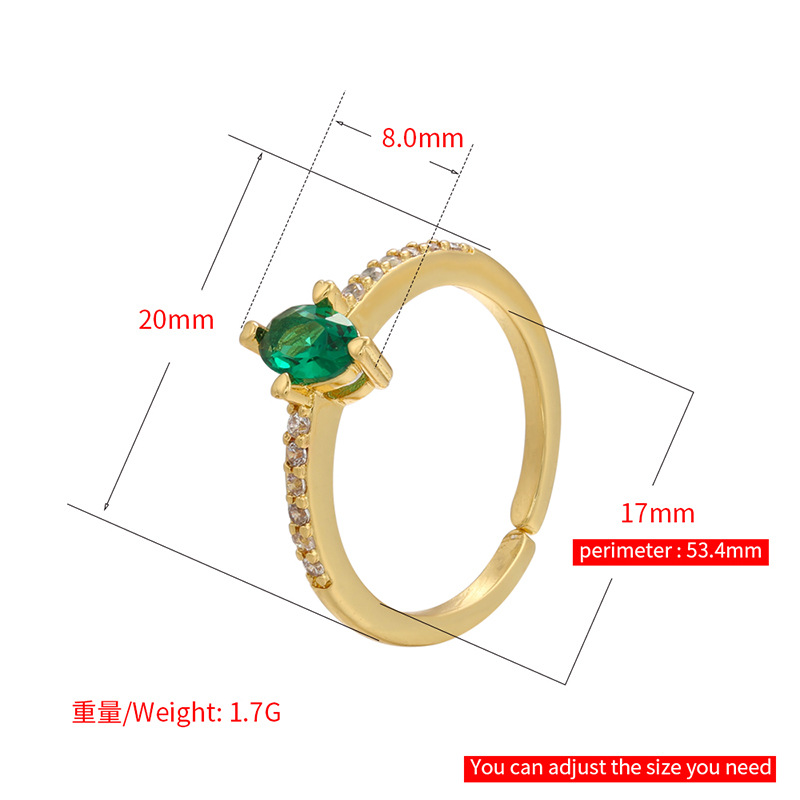 Fashion Opening Adjustable Rhombus Row Color Zircon Copper Ring Wholesale Nihaojewelry