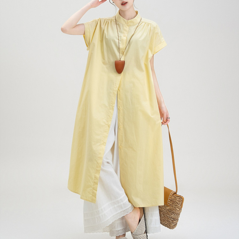 Yellow Korean Style Loose Short-Sleeved Shirt Dress Women's Summer New Layered Fashion Lace Wide-Leg Pants Suit Yellow Korean Style Loose Short-Sleeved Shirt Dress Women's Summer New Layered Fashion Lace Wide-Leg Pants Suit