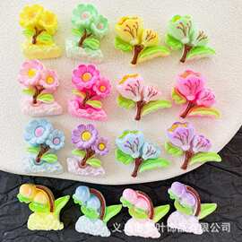 清新绿植郁金香喇叭花花朵树脂配件diy奶油胶手机壳手工发夹头饰