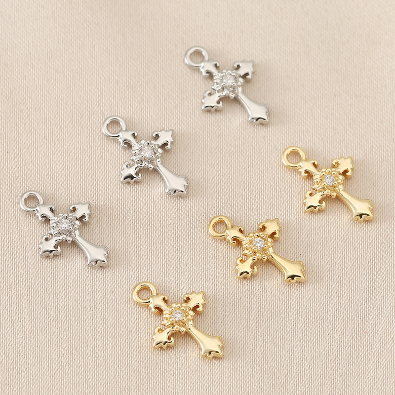 Copper Plated 18K Gold Inlaid Zircon Color Pendant Cross DIY Jewelry Accessories Necklace Accessories Pendant Pendant