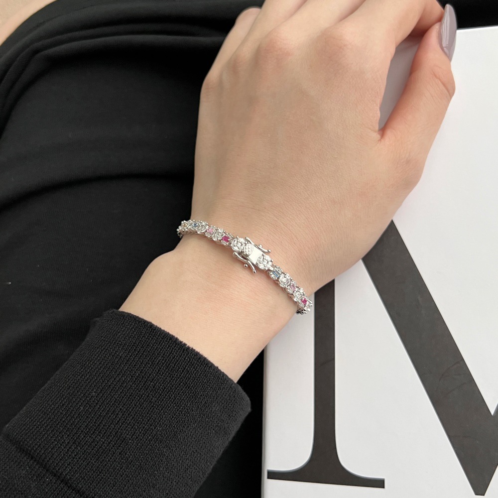 17g Weight Zircon Inlay Material Bracelets Classification 925 sterling silver Chain Material 925 Sterling Silver Bracelets Simple Style Shiny Inlay Full Zircon