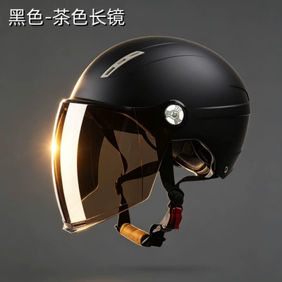 sun protection half helmet, women's electric | Motosiklet kaskı (dəbilqə) - x9-black-brown-long-mirror