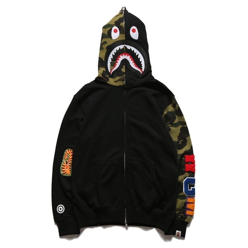 BAPE Miami 4th Anniversary Shark Zip Sweater Double Hood Camo Black