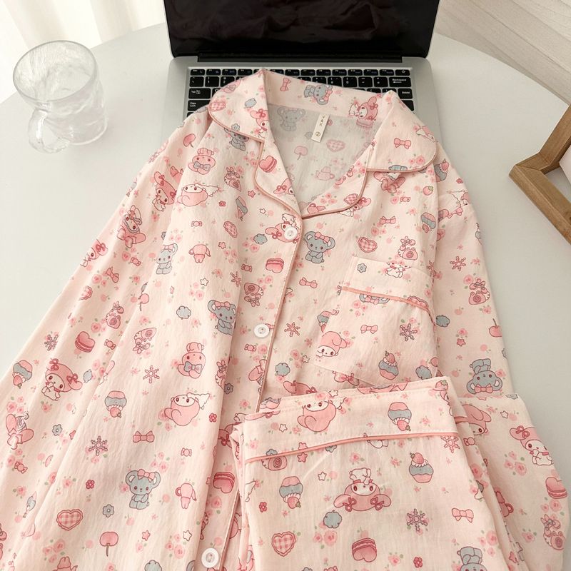 云朵棉睡衣女款春秋季可爱公主风卡通开衫长袖大码宽松家居服套装|undefined
