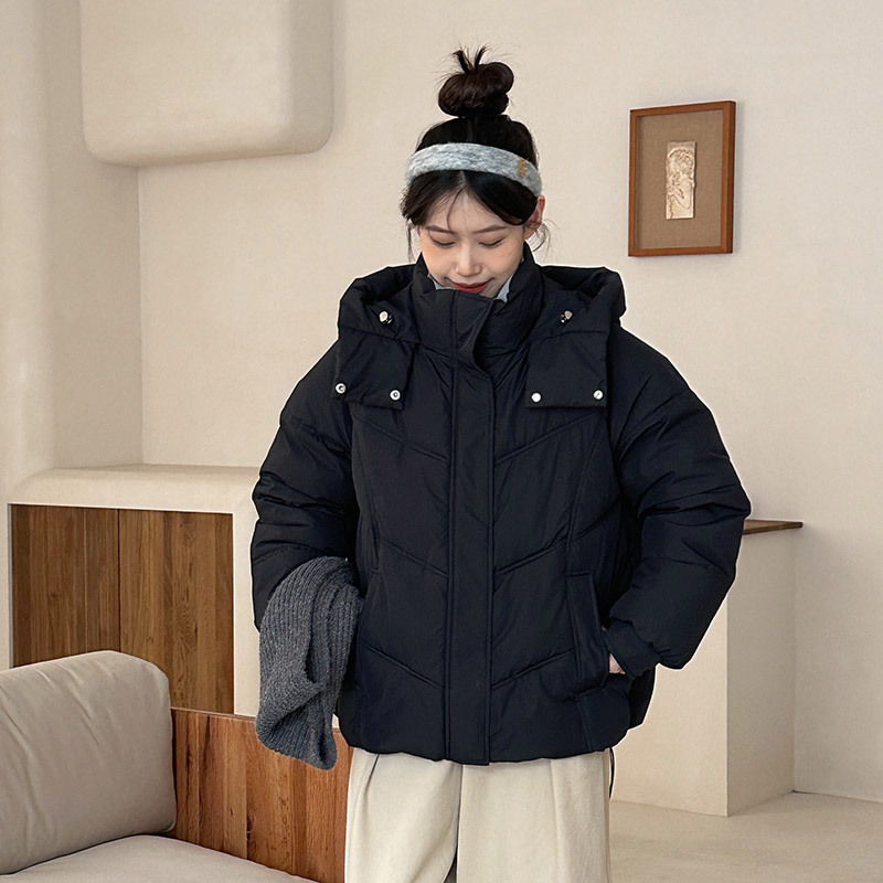 2024 invierno nuevo estilo coreano de pluma de algodón mujer suelta BF sombrero de viento corto de algodón chaqueta de algodón gruesa ropa de pan moda image 7