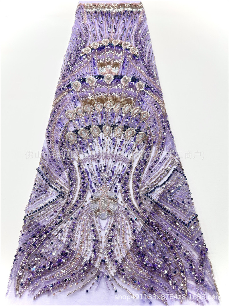 Radiante vertical anchoa bordada tela de malla de tela de alfombra roja de cola de pez vestido de boda madre lujosa tela de fiesta