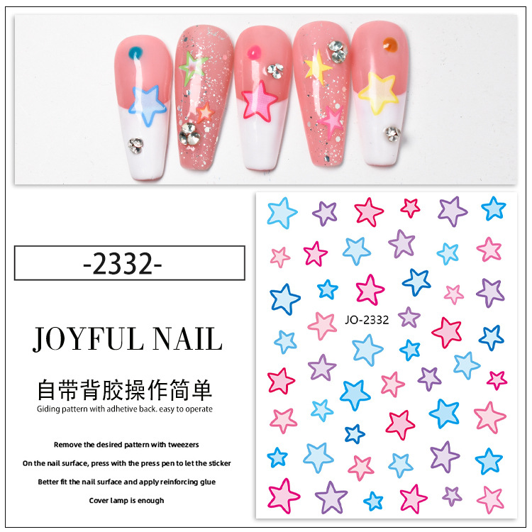 Internet celebridad Nueva dopamina estrella uñas pegatinas macaron color cinco puntas amor uñas pegatinas con adhesivo