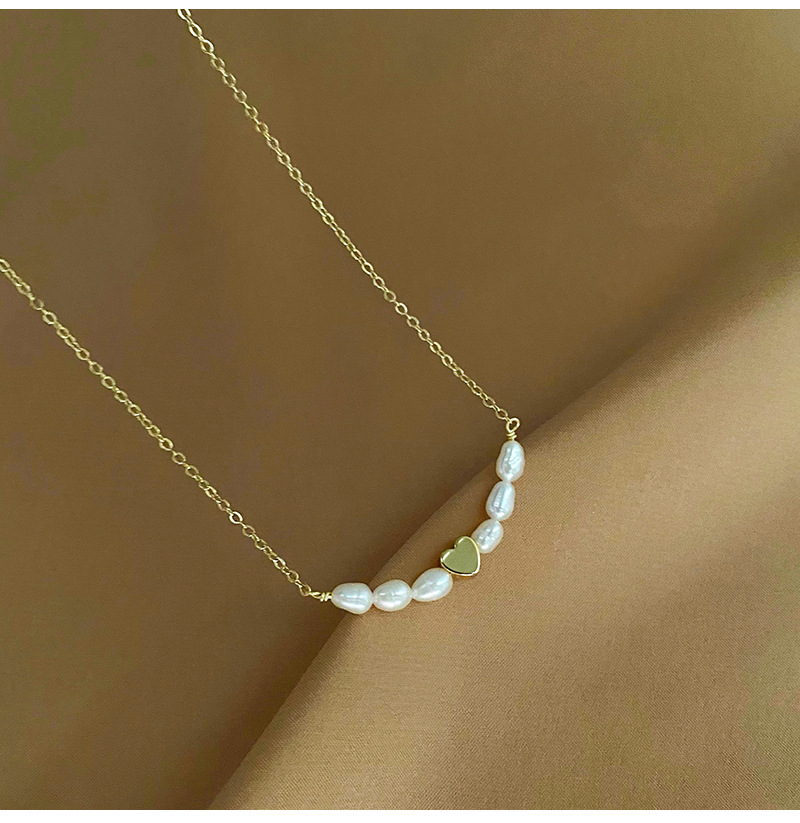 cable chain Chain Type 1 Piece Quantity Simple Style Heart Shape Freshwater Pearl Copper Necklace In Bulk
