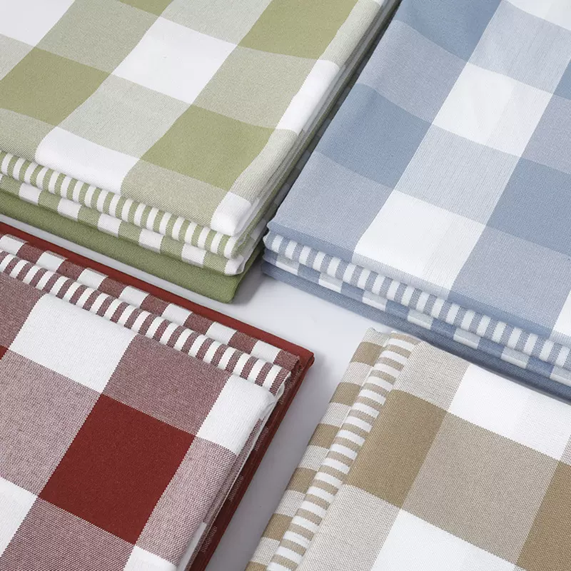 北欧风格子条纹桌布面料棉麻布匹工艺品飘窗抱枕色织提花布料现货