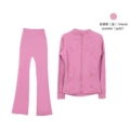 Stand Collar Velvet Pink Gold Flared Suit