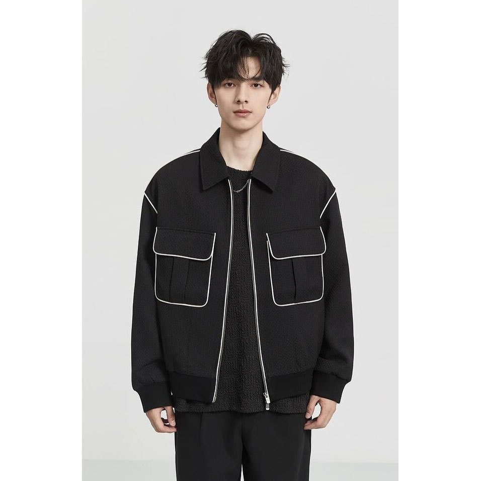 Wettbewerbsfähiger Stil schwarz-weißer Rand helle Linie High-End-Design Sinn Revers für Männer 2024 Frühling und Herbst lose_voghion.com