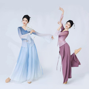 Classical Dance Gauze Dress Slim Fit Art Exam Practice Outfit Elegant Gradient Large Hem Chinese Dance Performance Costume
