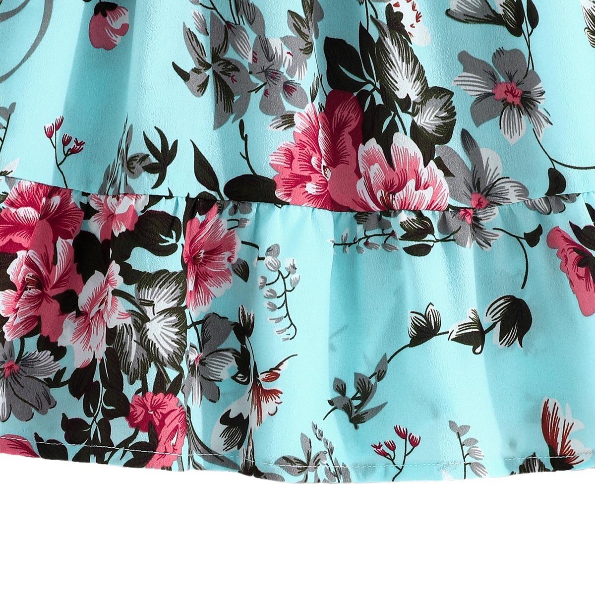 2024 Sommer neues zweiteiliges Set mit Blumendruck für Mädchen und Kinder mit langen Ärmeln und Gürtel_voghion.com