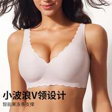 欧美亚马逊无痕内衣女士大胸显小胸聚拢防下垂一片式光面大码文胸