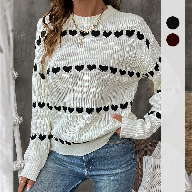 【Bai Fen Zhi Yi】Hot-Selling European and American Valentine's Day Knitwear, Cross-Border Sweet Date Long-Sleeve Heart Sweater for Women 【Bai Fen Zhi Yi】Hot-Selling European and American Valentine's Day Knitwear, Cross-Border Sweet Date Long-Sleeve Heart Sweater for Women