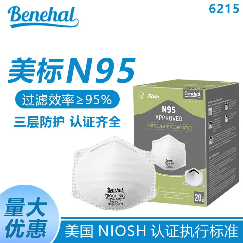 杯型NIOSH美标认证N95防护口罩打磨粉尘重度Benehal跨境煤矿头戴