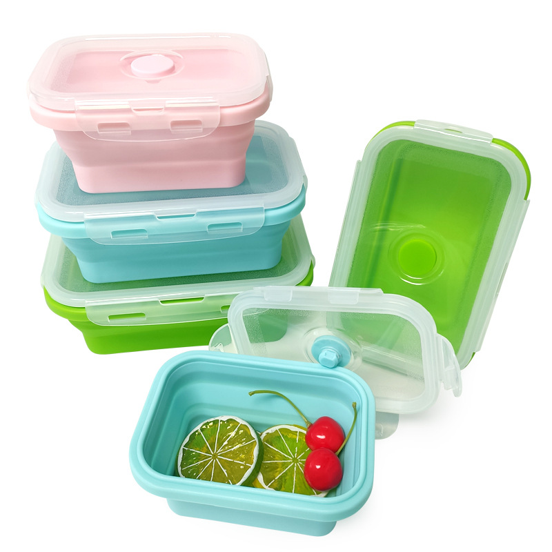 Gran cantidad de productos de calidad alimenticia portátiles de silicona rectangular plegable en la fábrica de Shenzhen se pueden calentar en microondas