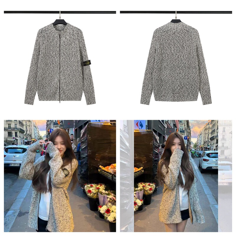 Stone European and American Functional Zipper Open Chest Stand Collar Knitted Autumn and Winter Versatile Casual Solid Color Sweater for Men and Women Ius