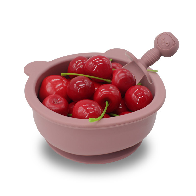 Oso para niños Tazón tenedor de silicona cuchara alimentos complementarios vajilla de alimentación resistente a las caídas suministros maternos e infantiles tazón de silicona dibujos animados oso Tazón