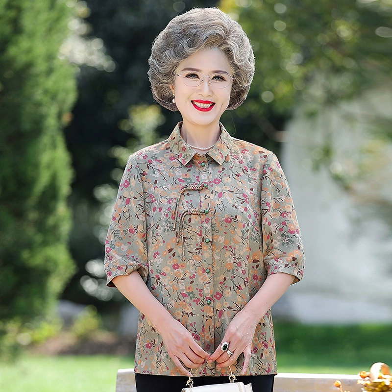 Бабушка весенняя рубашка женский средний и пожилой свадебный банкет