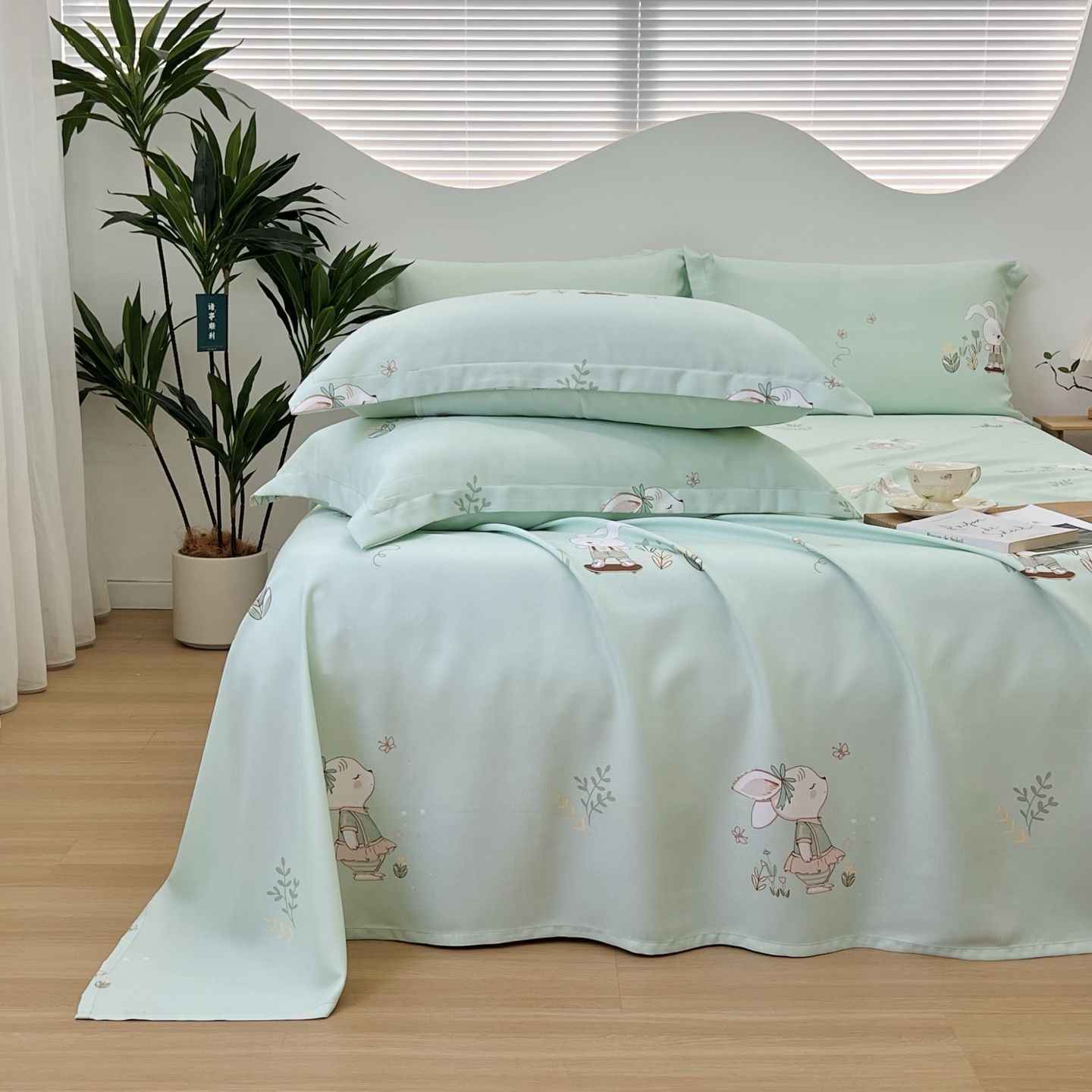 重磅竹纤维凉席夏季清新透气床单床上用品活性印花凉感凉席