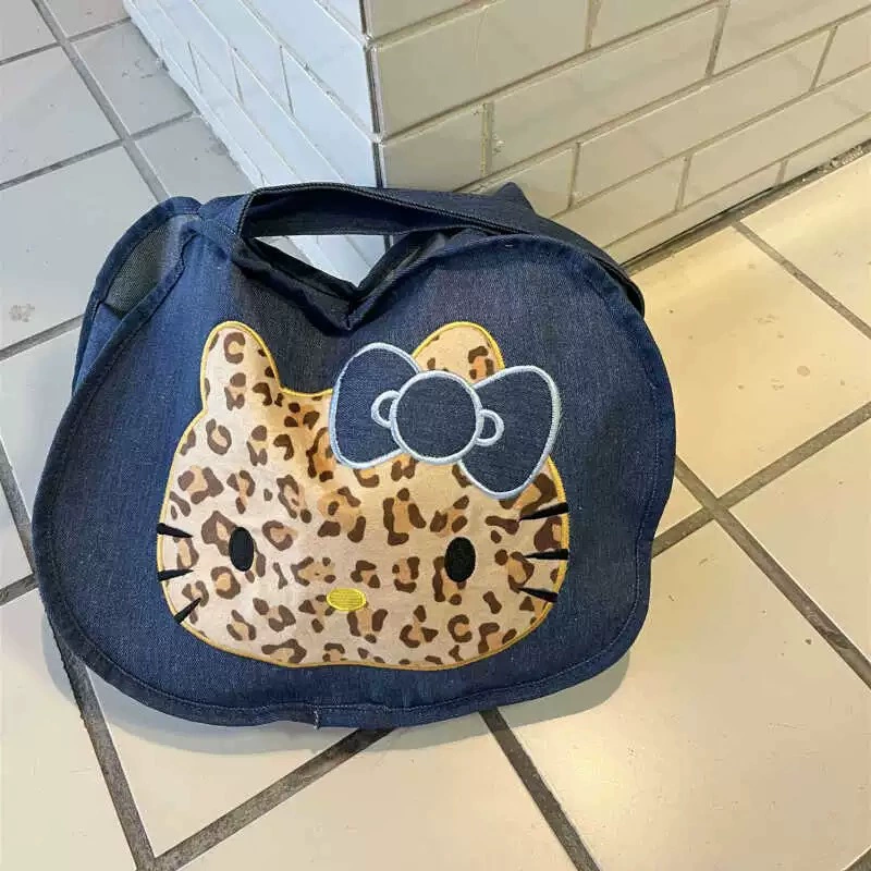 Hello Kitty, джинсовая сумка, вместительный держатель для карт с мультяшным принтом на одно плечо