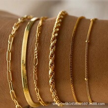 欧美跨境波西米亚6件套手链金属个性链女式套装多层链条简约首饰