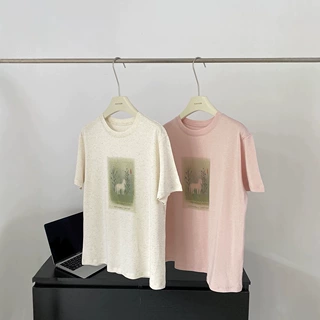 抽象派印花刺绣麻棉短袖夏季新款韩系休闲时尚简约T恤女半袖2727