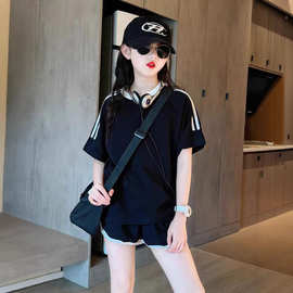 运动套装女童夏季2025新款大童女孩洋气短袖儿童夏装速干网红短裤