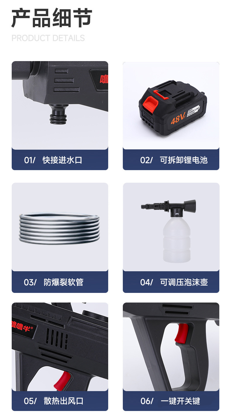 [New Double Pins] Wireless Car Washing Machine Portable Car High Pressure Water Gun Lithium Battery Home Car Washing Handy Gadget