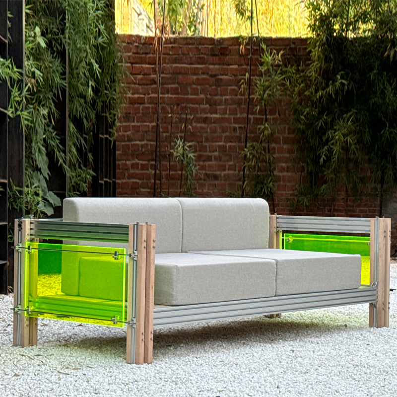 网红服装店家具设计师铝型材中古单人沙发双人小户型接待室直排座