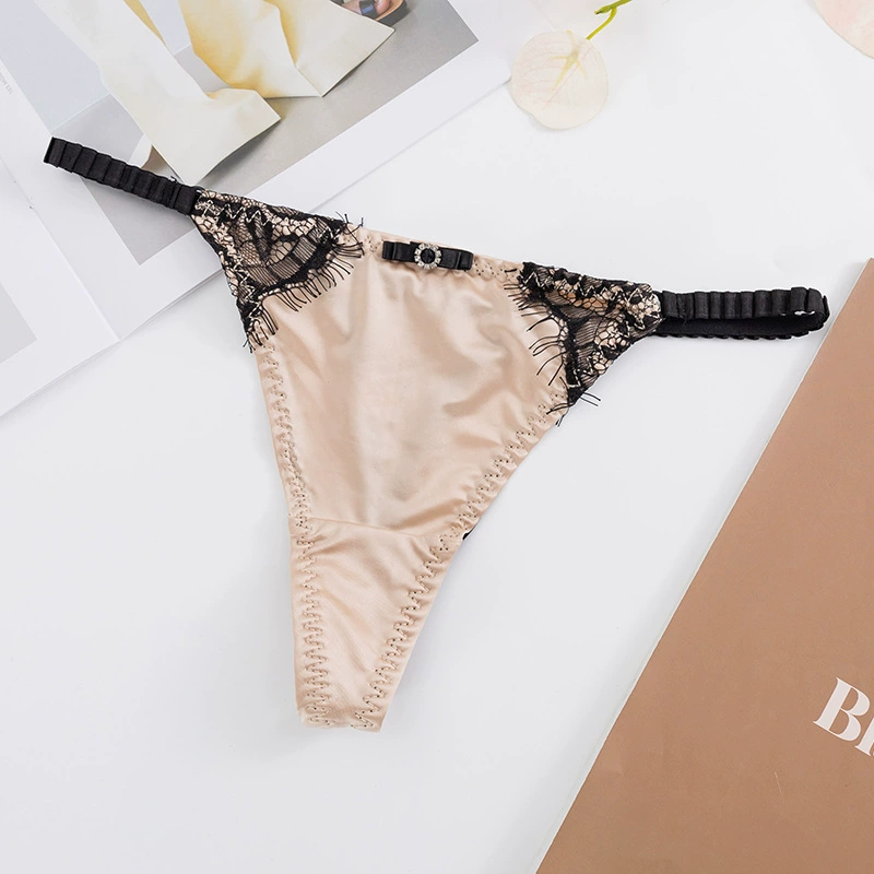 Ледяное шёлковое брифы Lace thong, без следов шва, T-образный стиль с низкой талией, One size