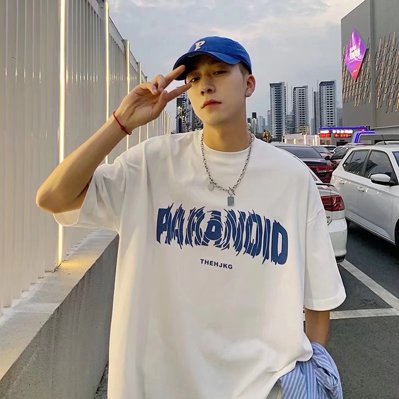Pure Cotton Short-sleeved T-shirt Men's Loose Hong Kong Style Trendy Brand Round Neck Top New Style Letter Printed Half-sleeved T-shirt Clothes Pure Cotton Short-sleeved T-shirt Men's Loose Hong Kong Style Trendy Brand Round Neck Top New Style Letter Printed Half-sleeved T-shirt Clothes